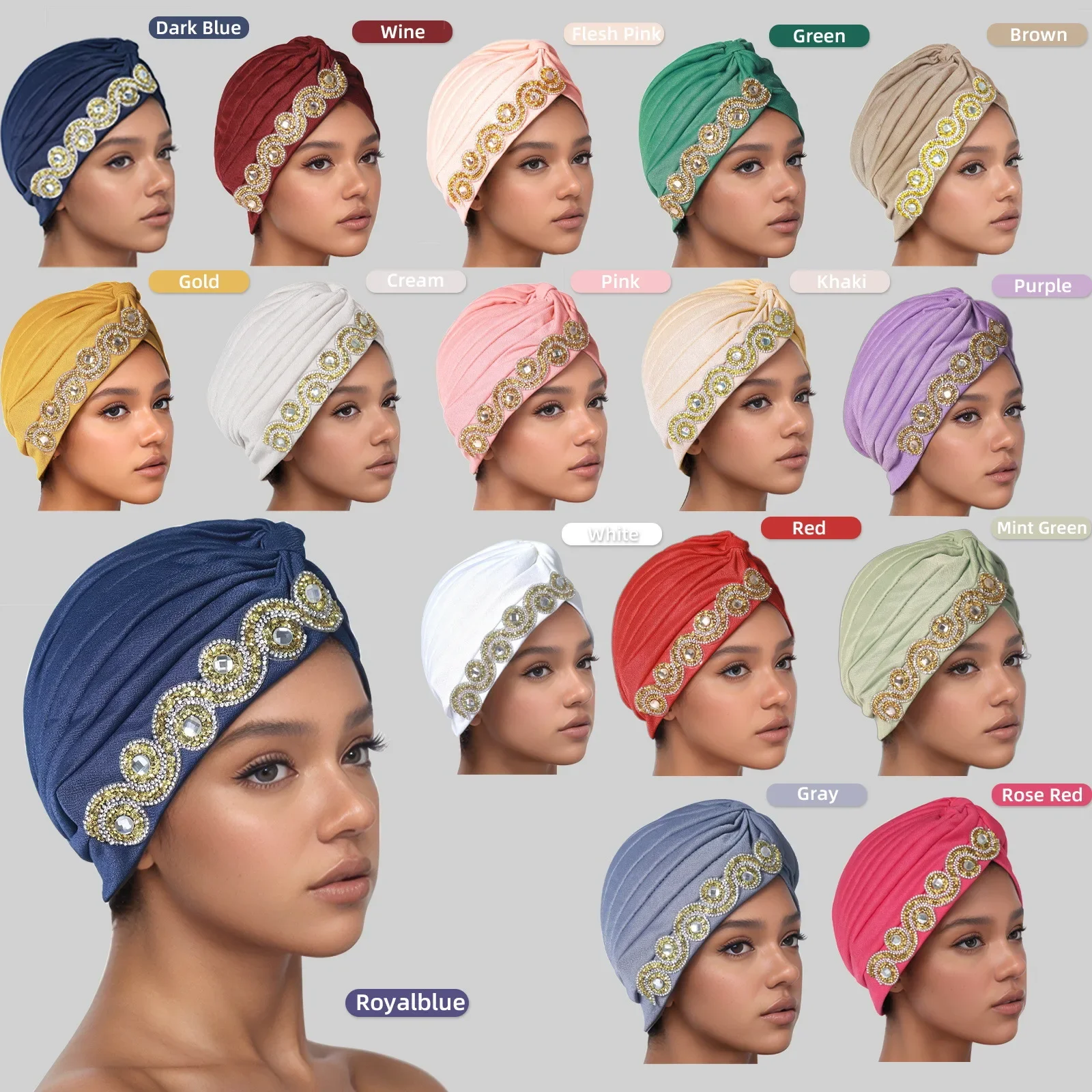 Indian Diamonds Hat Women Chemo Cap Hijab Hair Loss Bonnet Headband Headscarf African Auto Gele Muslim Head Wrap Turbante Mujer