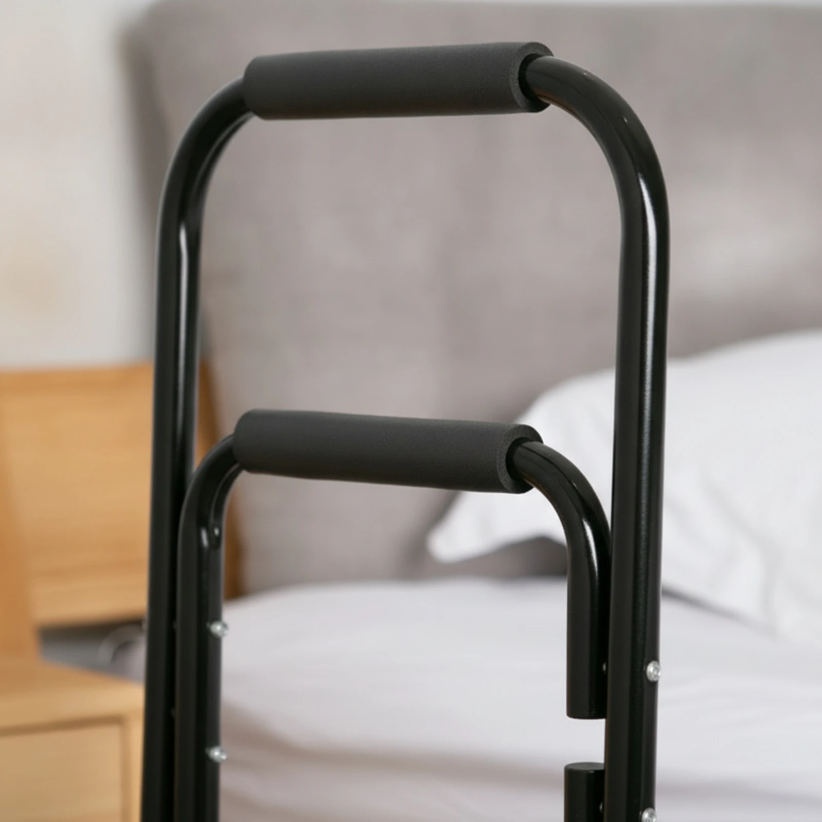 Bedside Support Rail Adjustable Height Bed Assist Handle with Padded Grip Medical Equipment Fall Mitigation for Elderly