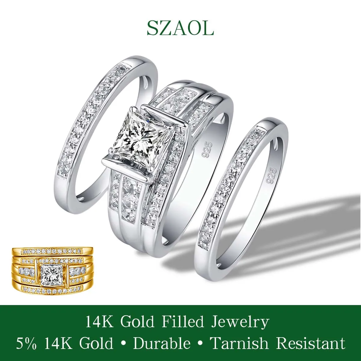 

925 Silver Princess cut 1.2ct Moissanite Ring Certified for Women 14K Gold Filled Lab Diamond Bridal Set Engagement Jewelry Gift