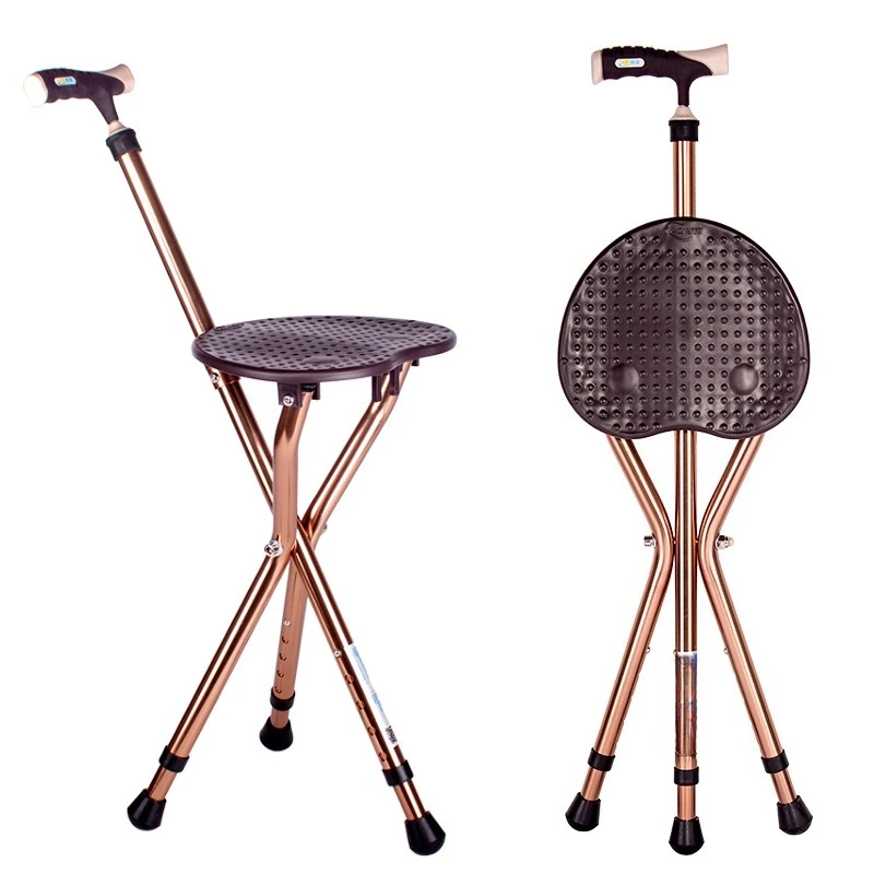 

Elderly crutch stool with lamp aluminum alloy lightweight cane folding chair non-slip belt seat triangle
