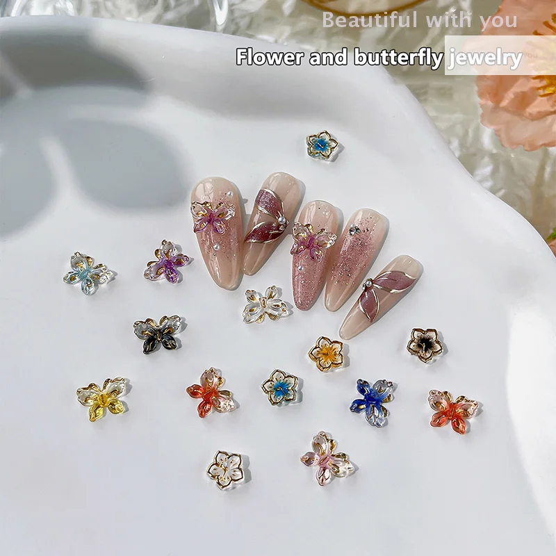 

20Pcs Mini 3D Colorful Flowers Butterfly Nail Charms Flatback Resin Rhinestones For Decorations DIY Nail Art Jewelry Accessories