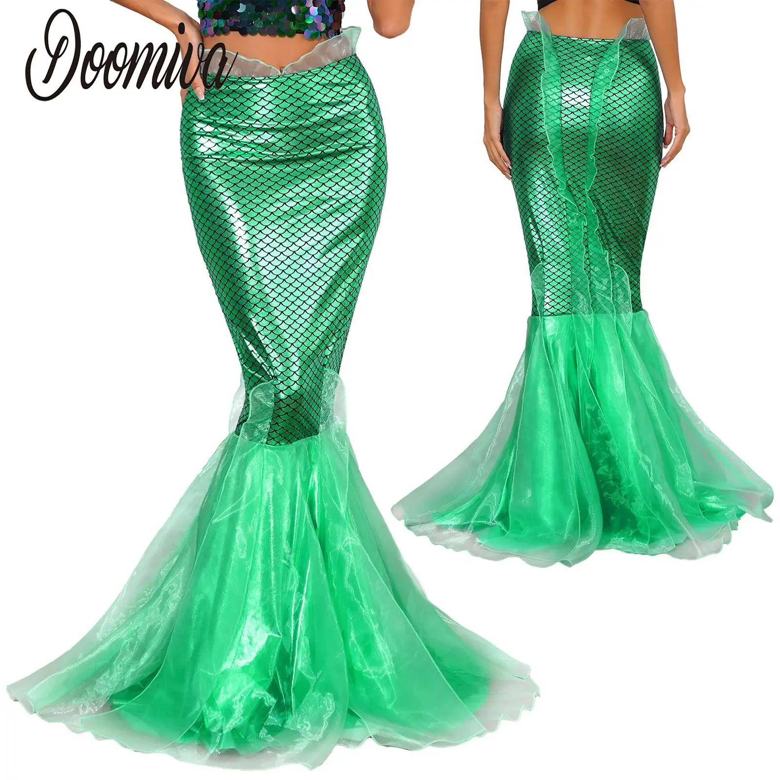 Women Mermaid Tail Role Play Costumes Cosplay Themed Party Sparkling Panel Fishtail Skirt Halloween Carnival Fancy Dress