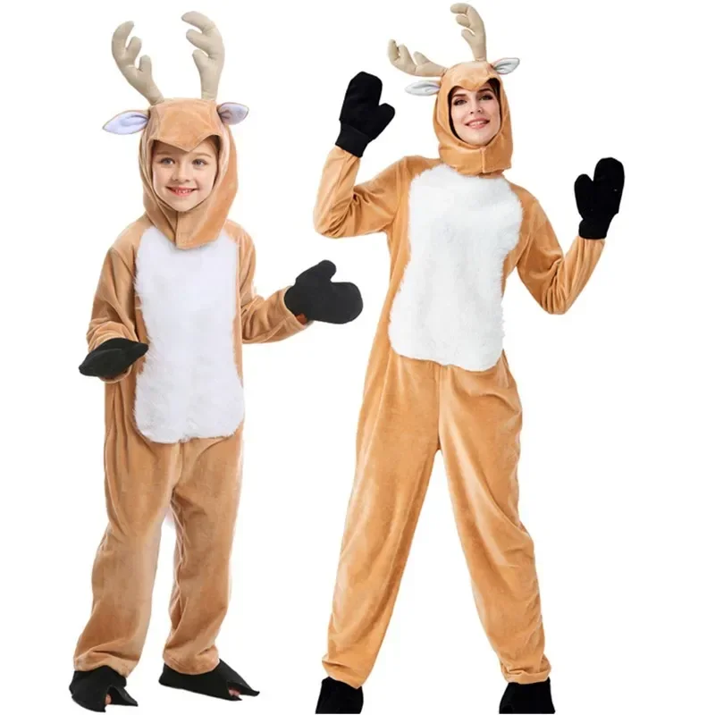 

Christmas Santa Claus Winter Jumpsuit Adult Kids Christmas Reindeer Costume New Year Role Play Deer Animal Parent-child Costume