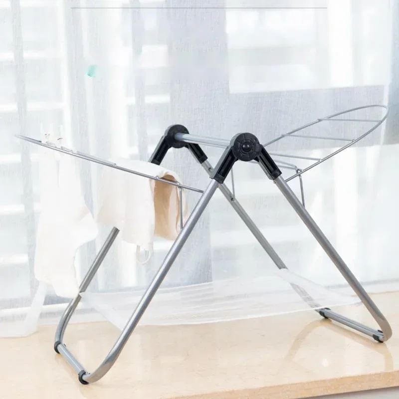 

Small Doublelayer Clothes Hanger Floor Folding Simple Child Hanger Family Window Balcony Bedroom Clothes Racks