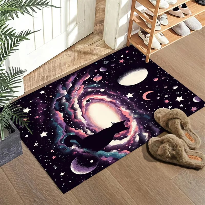 Watercolor Colorful Planet Galaxy Space Doormat Nebula Star Print Soft Entrance Rug Indoor Outdoor Astronaut Theme Door Mat