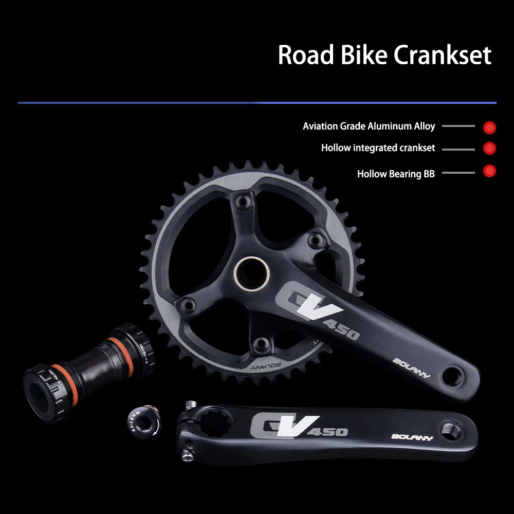 

Road Bike Crankset 170mm/172.5mm Hollow Integrated Crank Positive and Negative Teeth Single Disc 42T Road Bicycle Chainring