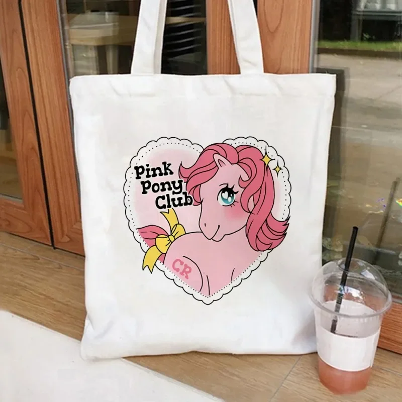 

Pink Pony Canvas Tote Bag Women Shoulder Handbag Cosmetic Bag Canvas Shopping Bag Cosmetic Bag Eco Travel Pouch