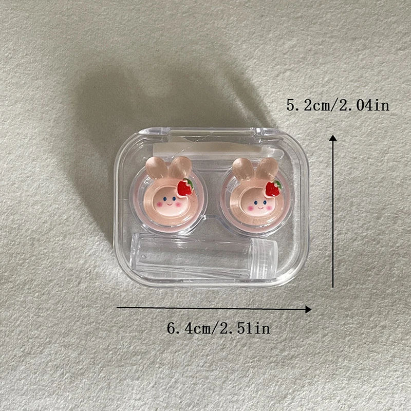 Lente de contato bonito dos desenhos animados com anel de borracha, tudo-em-um, decoração tridimensional, sem necessidade de tampa de rosca, caixa companheira