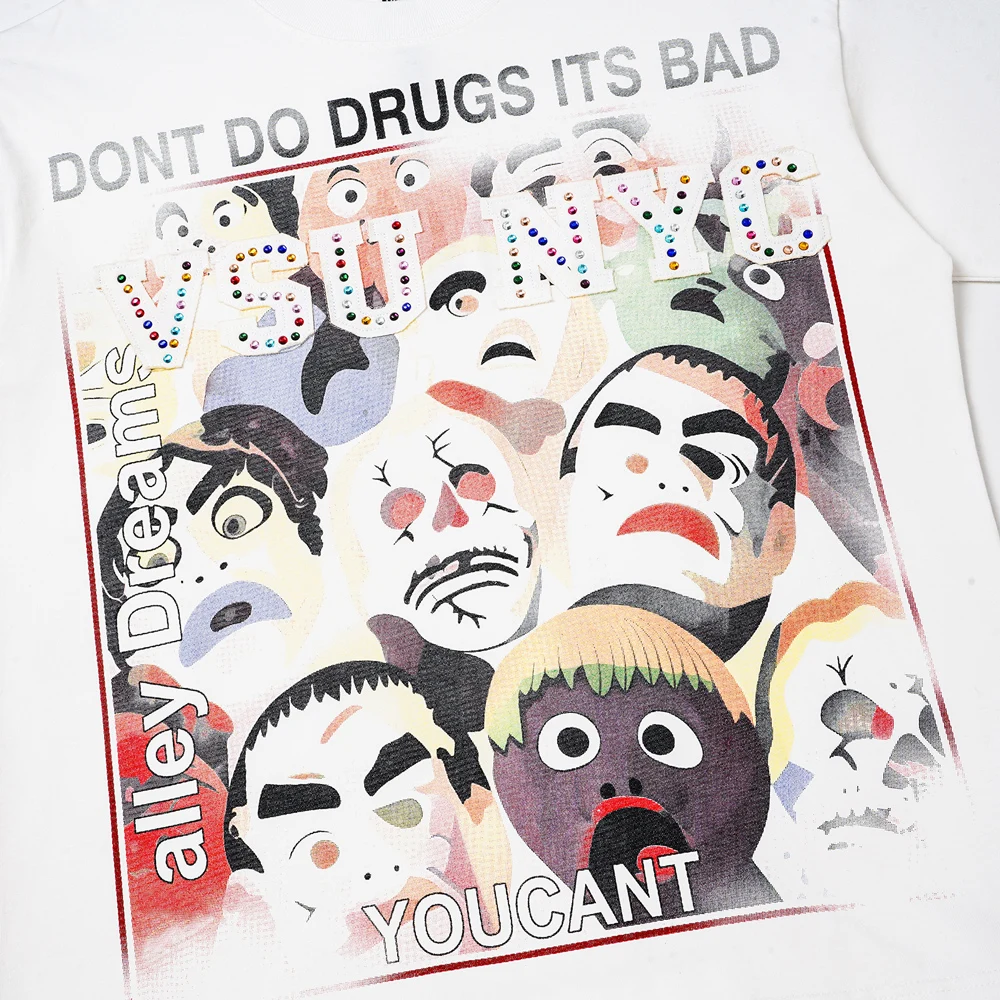 Summer Vintage Streetwear Y2k Funny Graphic T Shirts Hiphop Street Style Cotton Retro Distressed Ripped Casual Short Sleeve Tees
