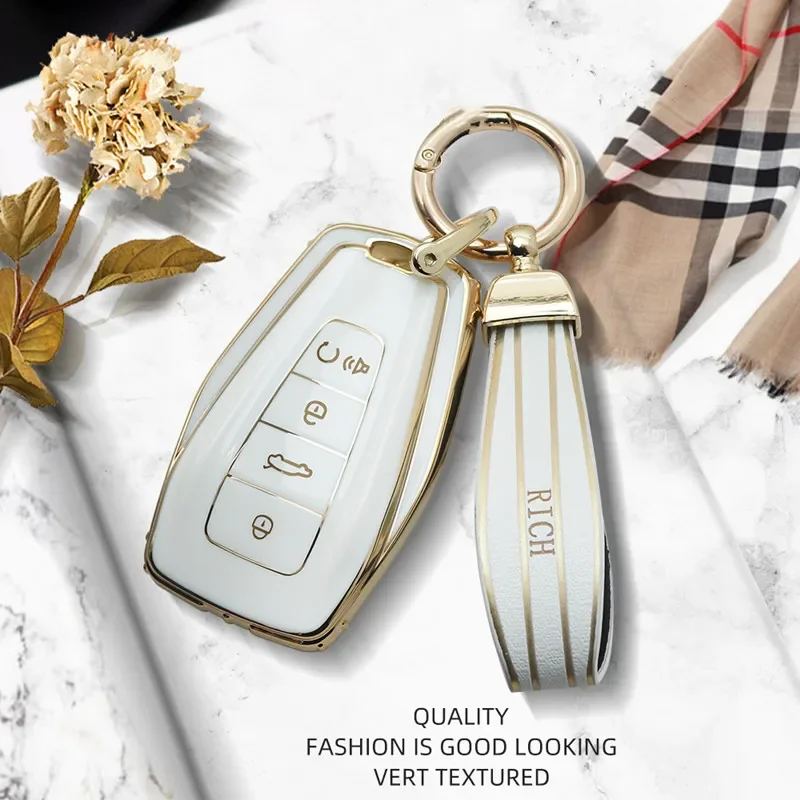 

Luxurious Golden Edge Remote Car Key Case Cover For Geely Emgrand X6 X7 EX7 Coolray Global Hawk GX7 Atlas Boyue SUV GT GC9 Borui