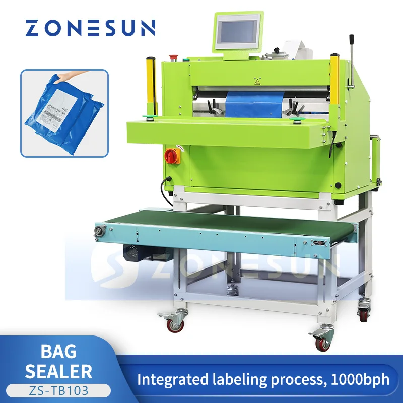 

ZONESUN ZS-TB103 Automatic Courier Bag Sealer Plastic Pouch Sealing Machine with Integrated Labeling