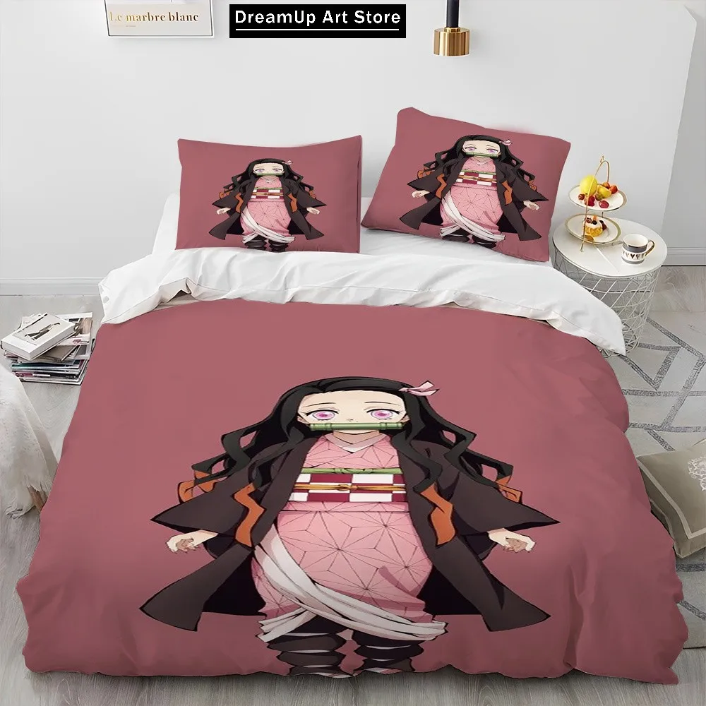 3D Print Demon Slayer Kamado Nezuko Bedding Set Boys Girls Twin Queen Full Size Duvet Cover Pillowcase Bed Adult Bedroom