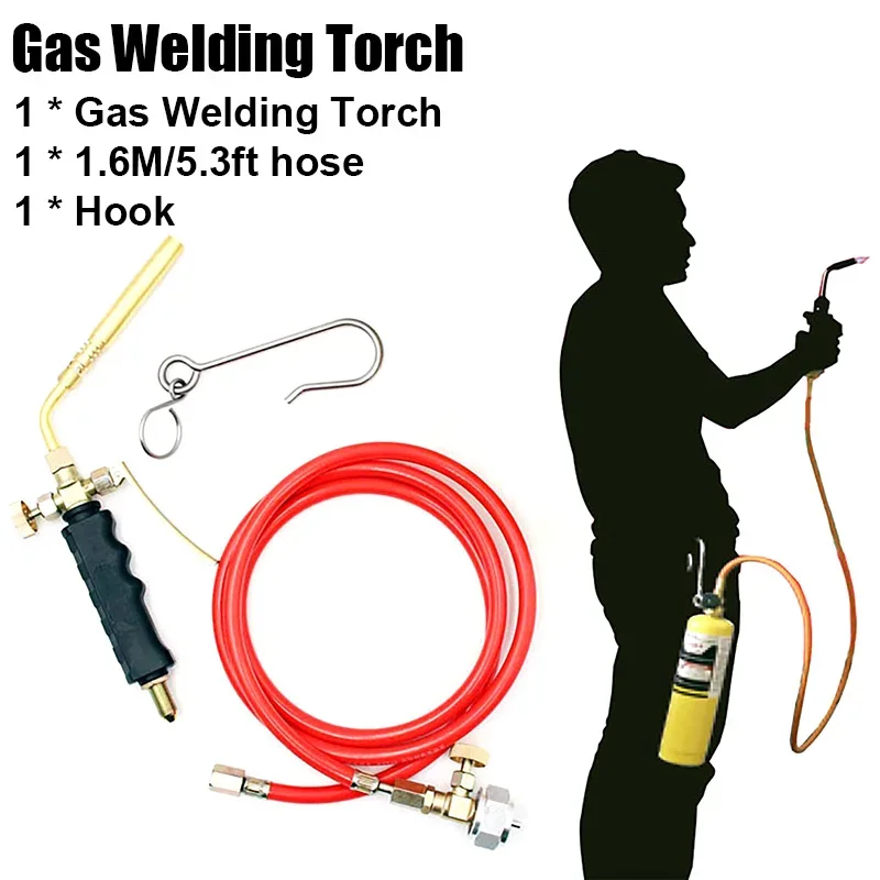 Dual Switch Gas Welding Torches With 1.6M/5.3ft Hose+Hook Propane Gas Cylinder High Temperature Welding Torch Home Welding Tools