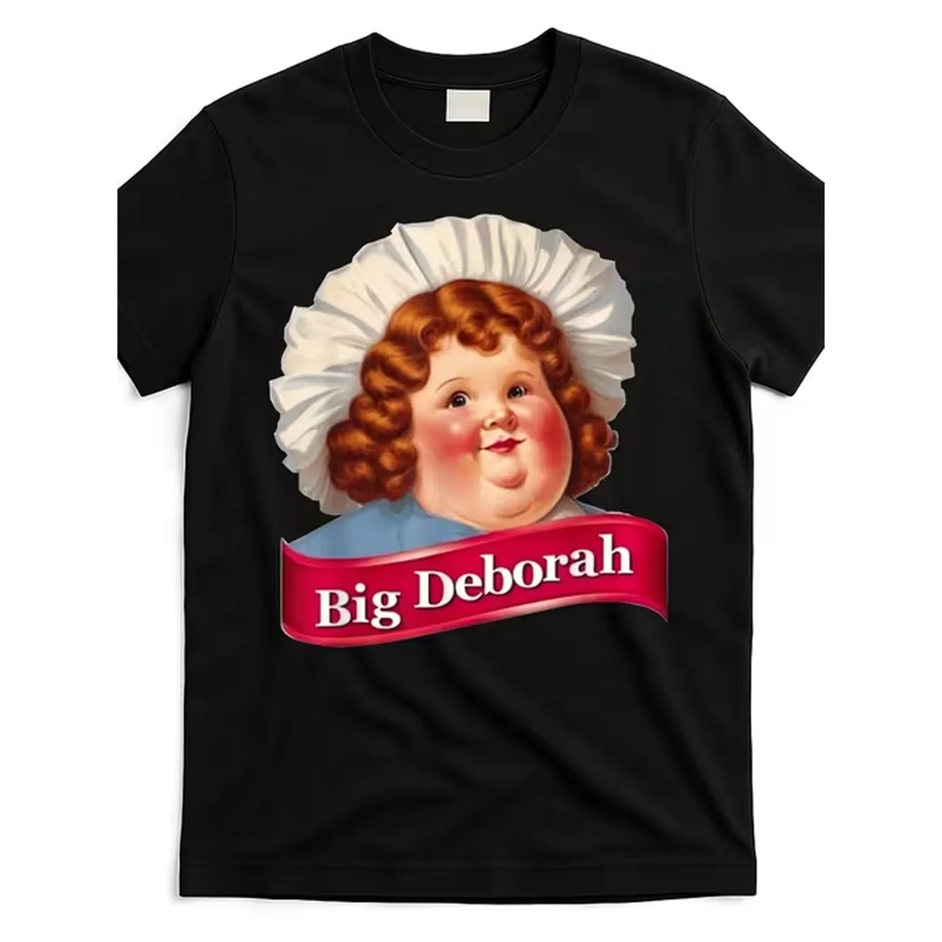 item picture vintage style big graphic t shirt mens plus size black tee featuring smiling child in bonnet and blue garment retro advertising casual wear