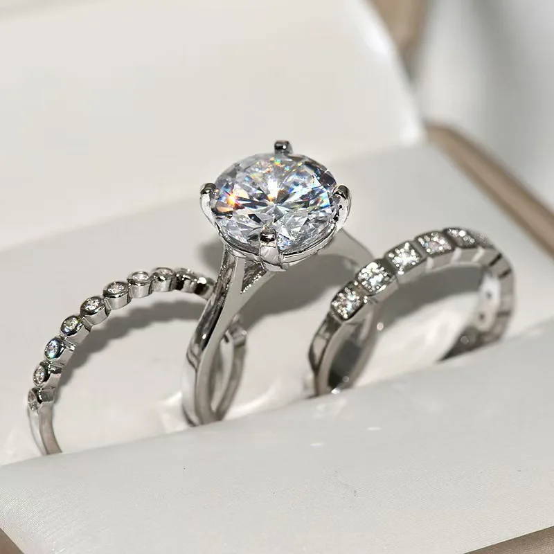 Seven princesses Row ring, Princess Square Moissanite three-piece set ring, tail ring