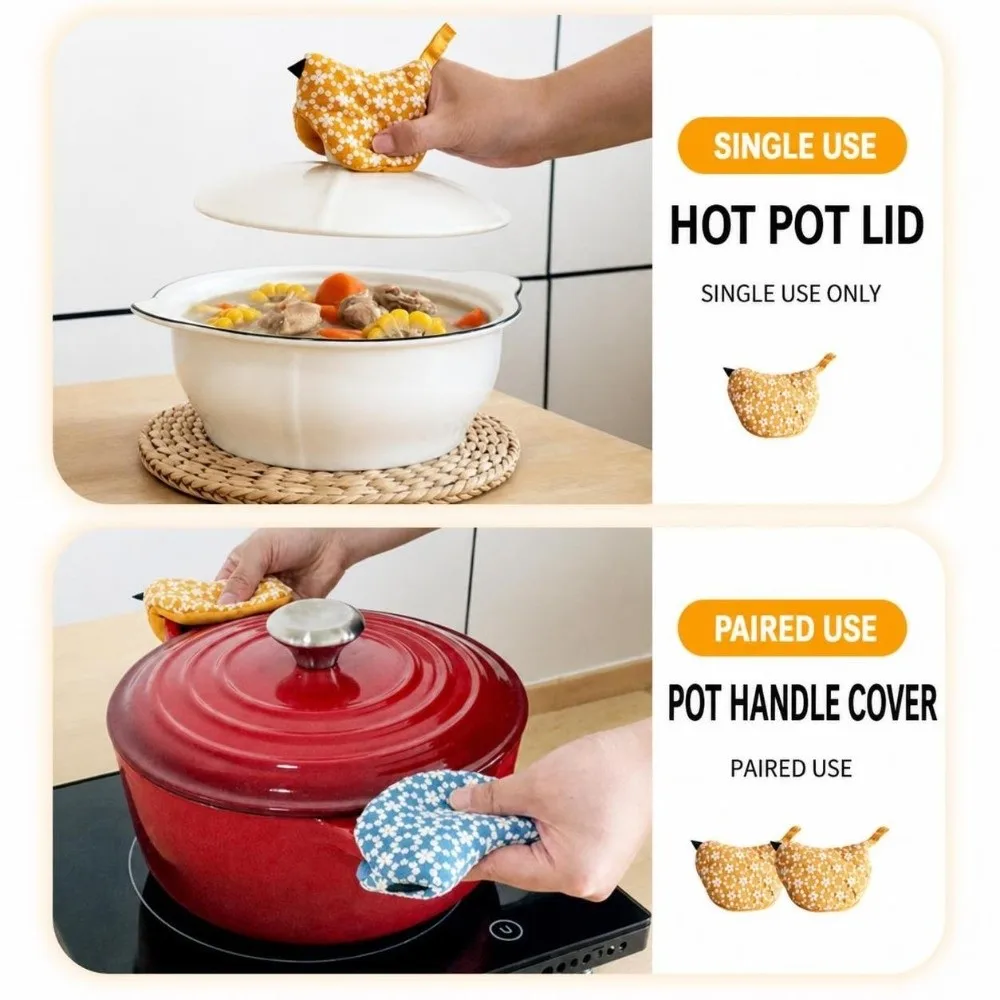 Japanese Style Bird Pot Handle Cover Heat Resistant Anti-Scald Pot Ear Grips Embroidered Handle Potholder for Casserole Teapot