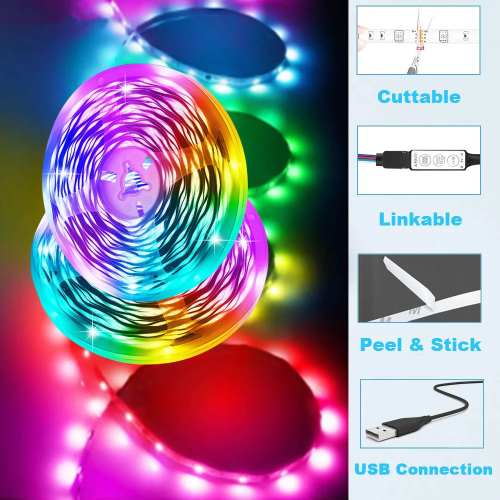 LED Strip Lights USB APP Control Color Changing RGB 3535 Led Light Flexible Lamp Tape for Room Decoration TV Backlight Diode