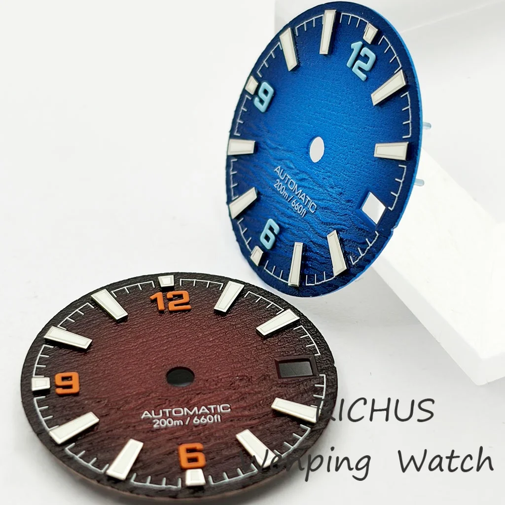 

NH35 Movement New Wave 28.5mm Diving Dial, Red/Blue High-Quality Green Luminous Watch Accessories
