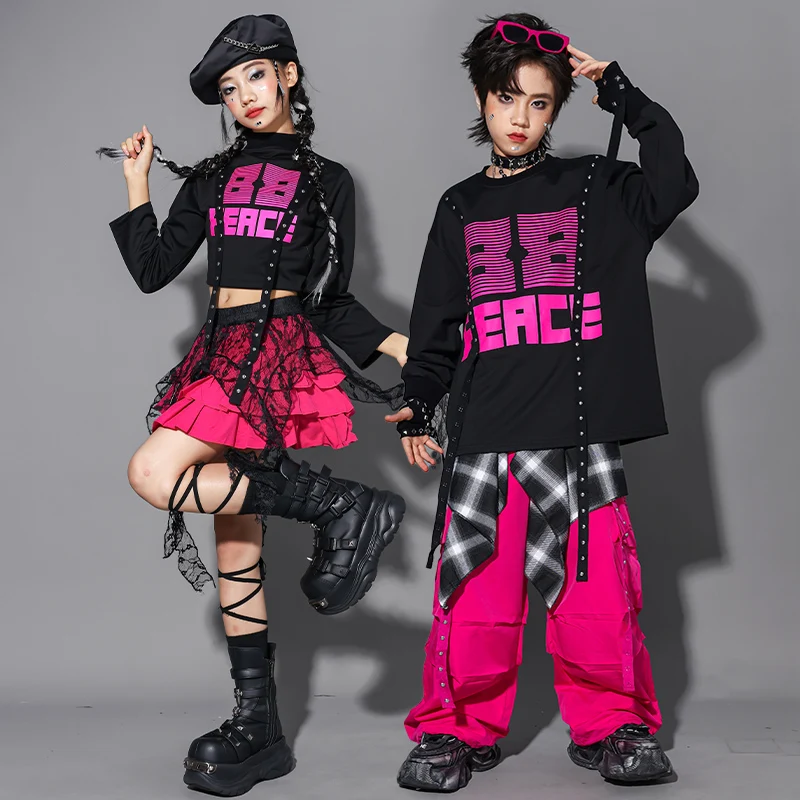 Kinderen Street Dance Prestaties Kostuum Meisjes Jazz Mode Kleding Kid Hip Hop Show Outfit Zwart Tops Shuffle Broek AMY2843