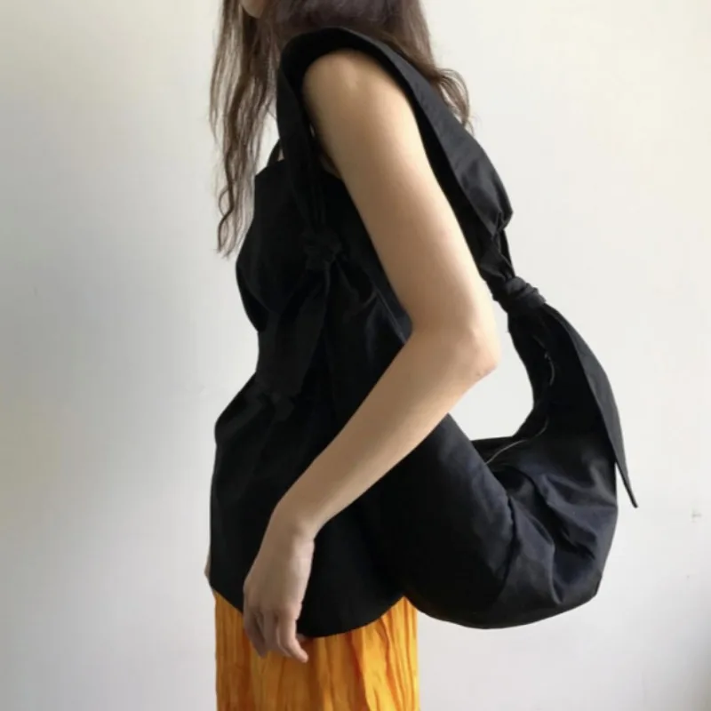 Fashion Canvas Single Shoulder Bag Solid Color Simple Underarm Bag Y2k Hobo Tote Handbag Women