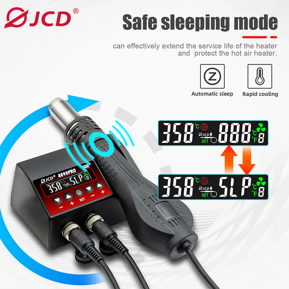 JCD baru 8898Pro 2-in-1 stasiun solder layar LCD 750W suhu dapat disesuaikan kontrol aliran udara BGA SMD alat pengerjaan ulang las