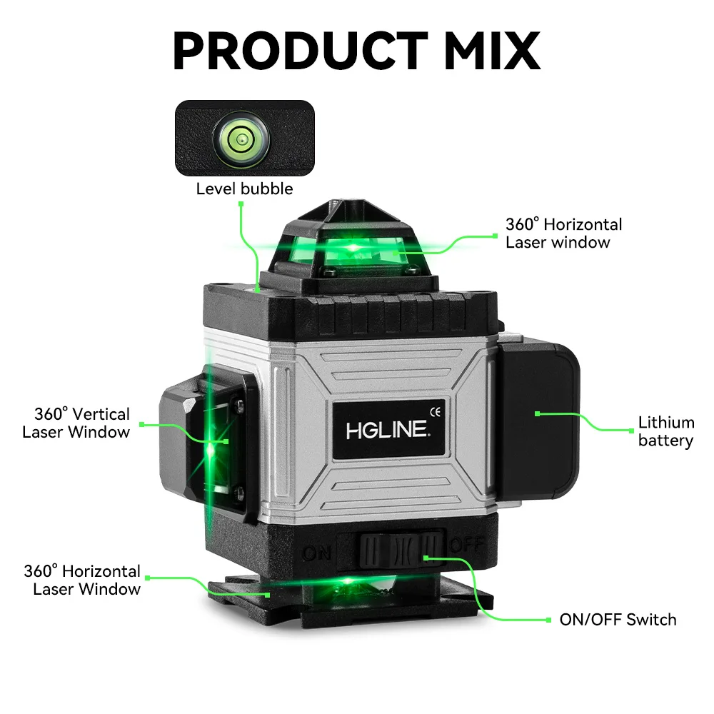 HGLINE Professionelle 16-Linien-Laser-Nivelliergerät mit APP-Fernbedienung, selbstnivellierend, 360° ° Horizontale und vertikale Laserwaage – Detail 6
