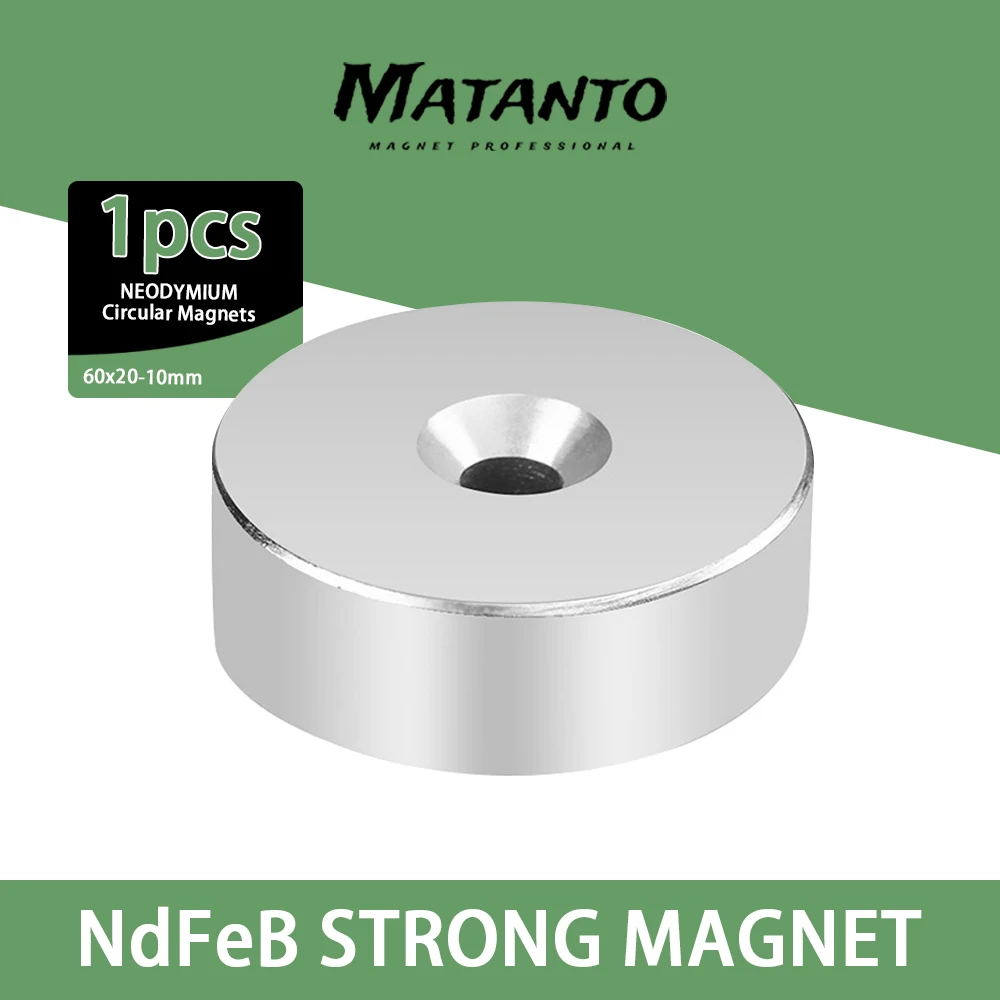 1/2/3PCS 60x20-10mm NdFeB Diameter Magnet 60*20mm Hole 10mm Strong Neodymium Magnetic N35 Countersunk Magnets 60*20-10 mm