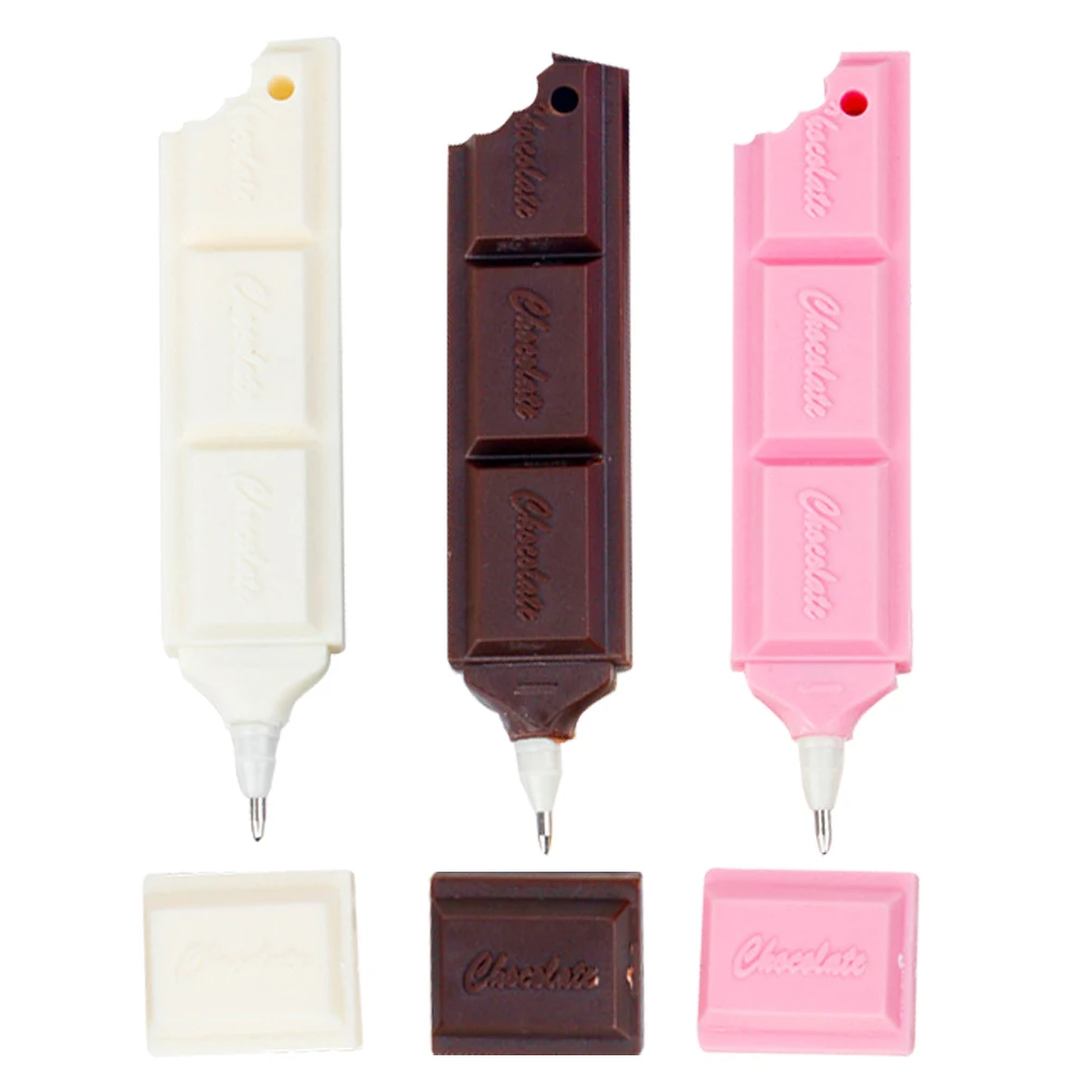 

3pcs Chocolate Shaped Ballpoint Pen Cute Cartoon Design For Novelty Stationery Set School Office Party Fun Decorative