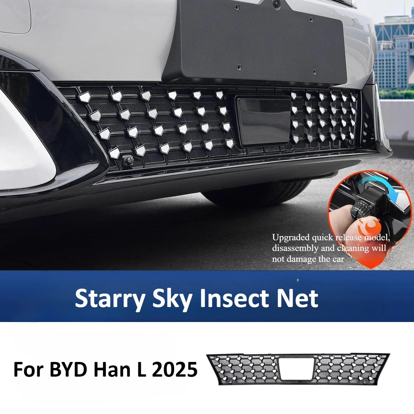 

For BYD Han L 2025 Starry Sky Insect Protection Net DMI/EV Car Front Grille Quick-Release Protective Net Modification Accessory