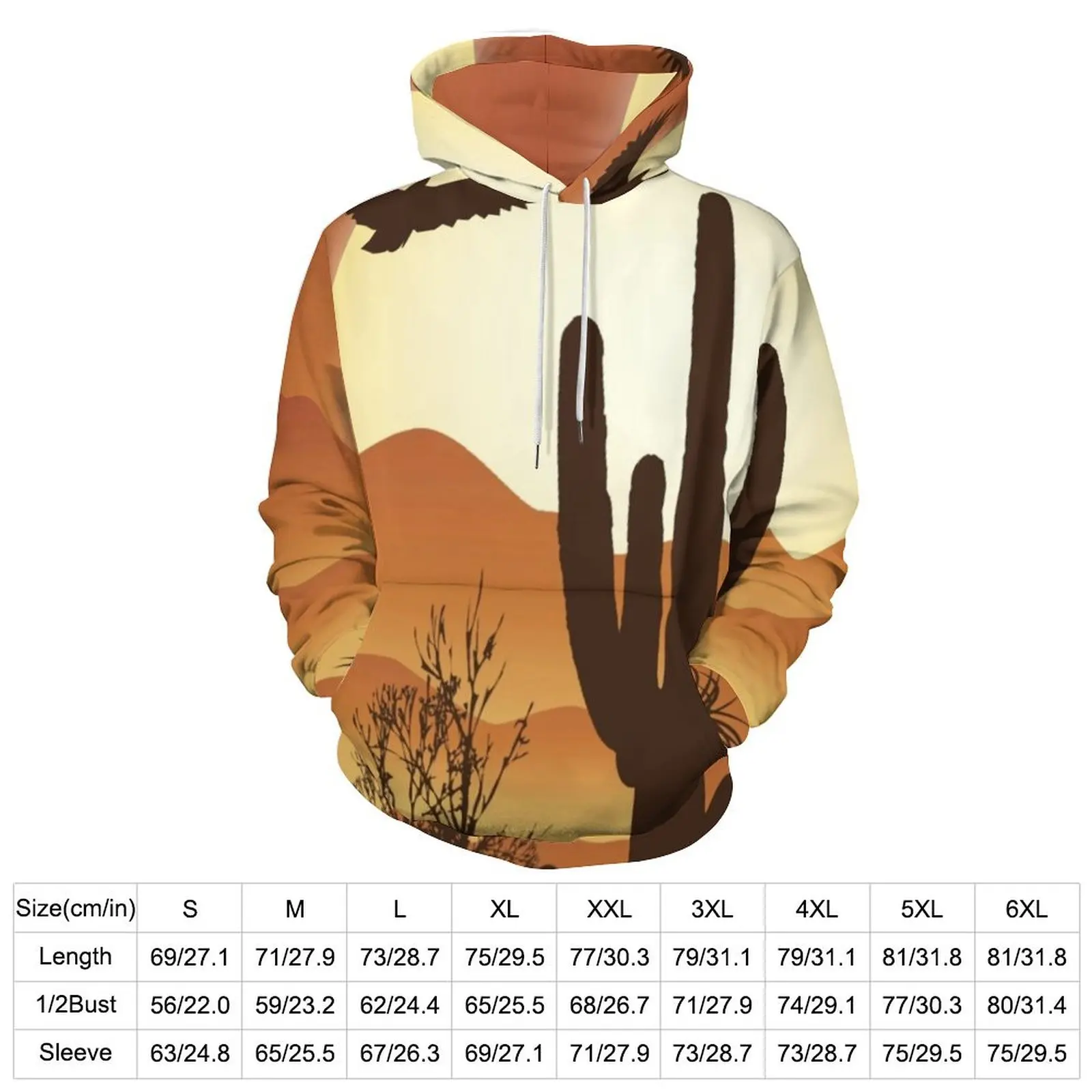 Sunset Western Desert Hoodies Long-Sleeve Cactus and Eagle Casual Hoodie Winter Streetwear Oversized Loose Hooded Sweatshirts