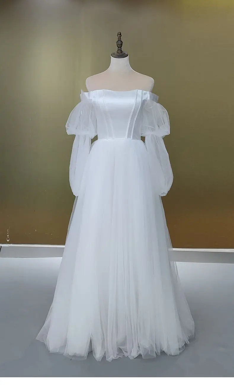 Vestido de noche francés de un hombro para mujer, vestido de novia ligero, blanco de gama alta, manga larga, nuevo, 2024