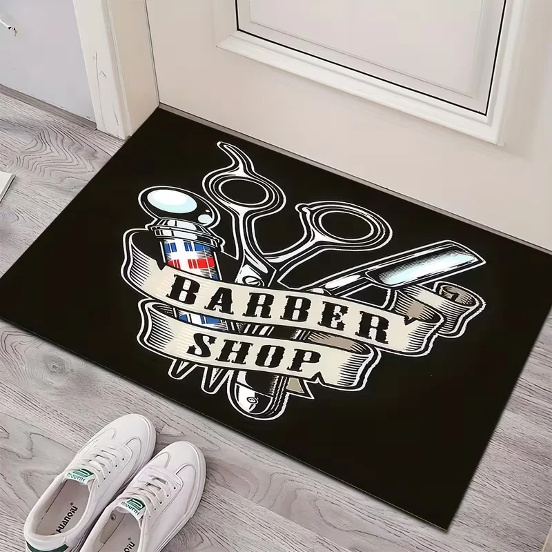 Vintage Barber Shop Floor Mat with Barber Shop Column Pattern Suitable Kitchen Foyer Camping Yoga Studio Christmas Gift Carpet