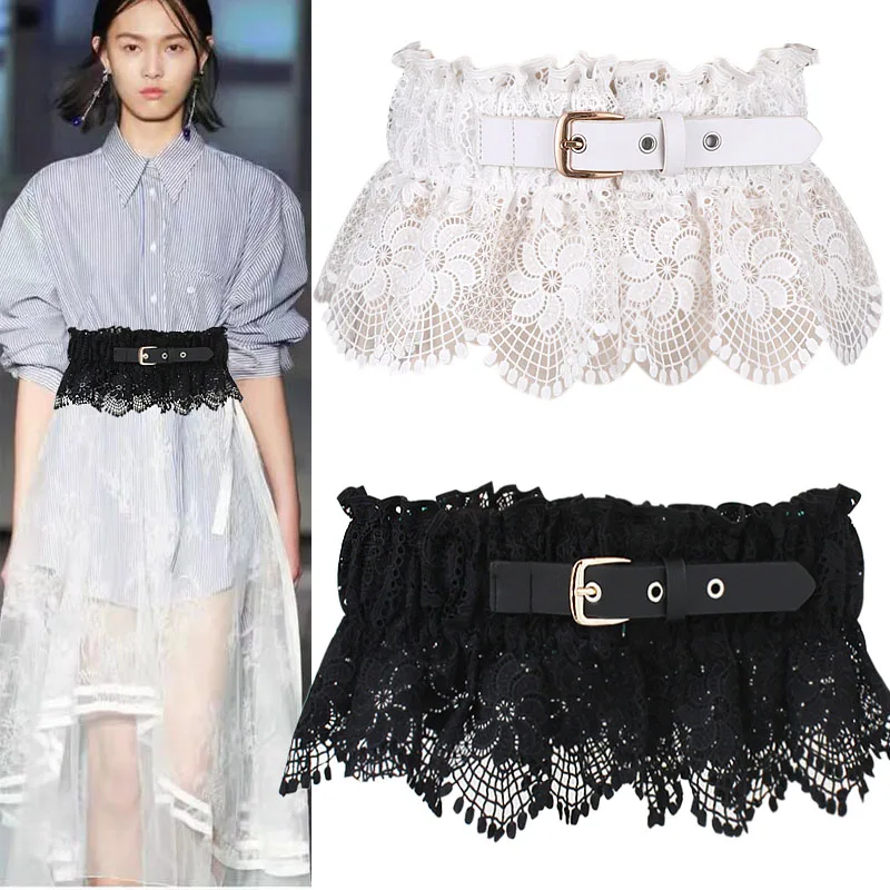 

1pc Vintage Lace Elastic Wide Belt with Adjustable Pin Buckle for Women - Elegant Waistband for Dresses and Coats