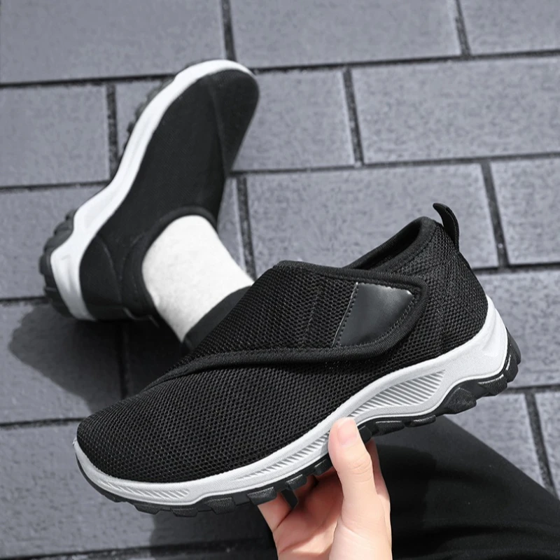 Men Comfort Mesh Walking Sneakers Velcro Slip On Breathable Non Slip Lightweight Thick Sole Outdoor Elderly Casual Sports Shoes