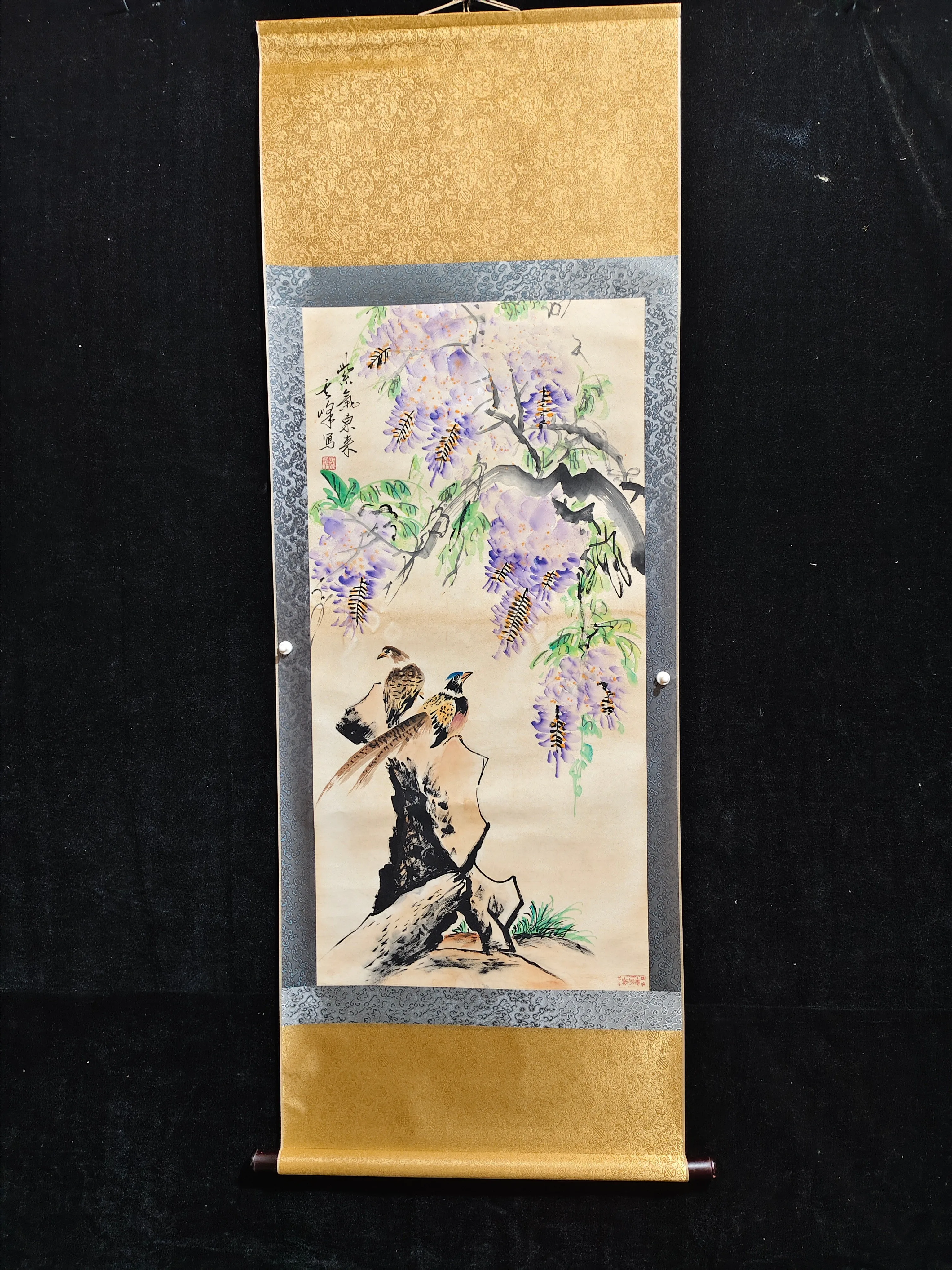 Antique calligraphy and painting Chinese painting Text & painting painting,bird&flower painting hand-drawn