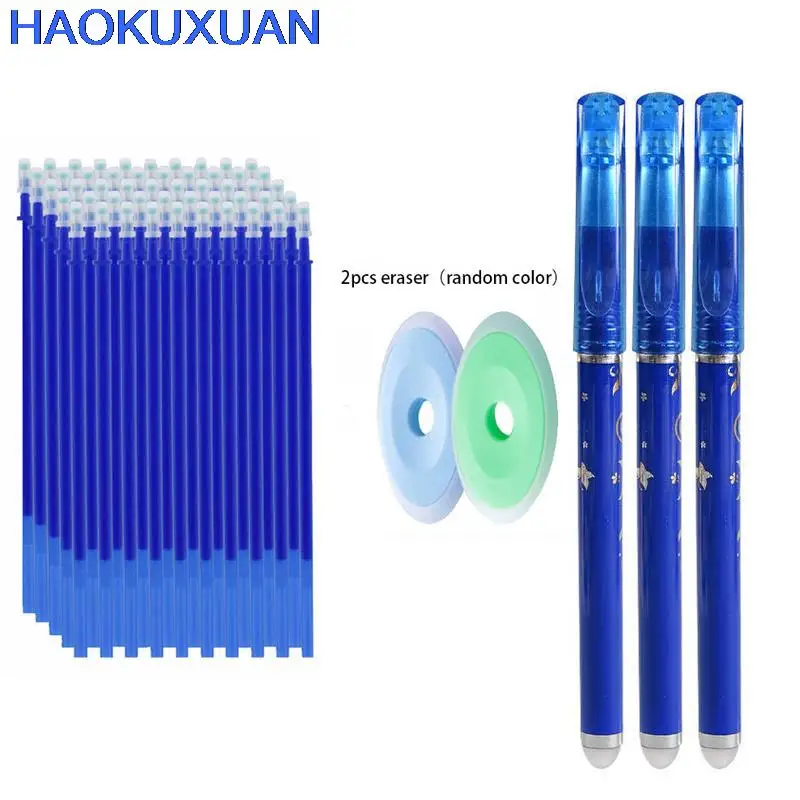 

100+3 pcs Pens Rods Erasable Gel Pen 0.5mm Refills Washable Handle School Office Supplies Stationery