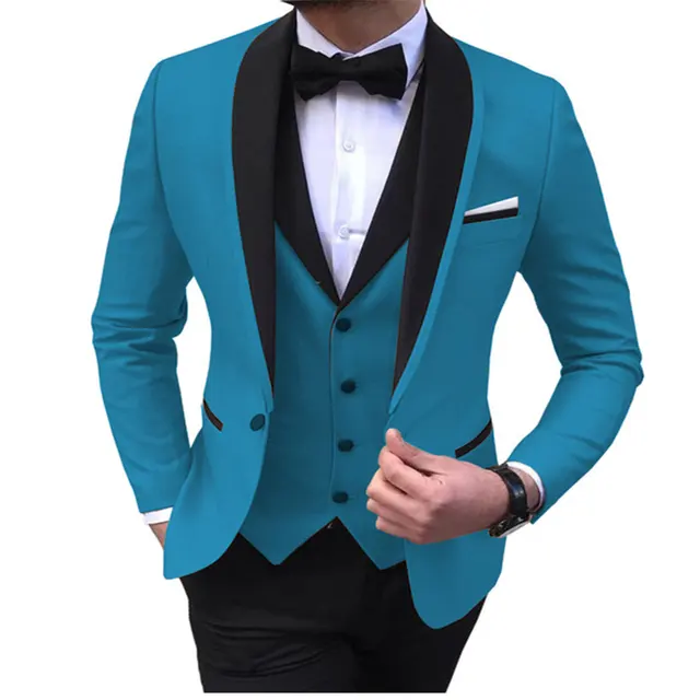 Szyte na miarę eleganckie garnitury męskie z rozcięciem 3-częściowe czarne szalowe klapy Casual smokingi na ślub garnitury dla drużbów męskie (marynarka + kamizelka + spodnie)