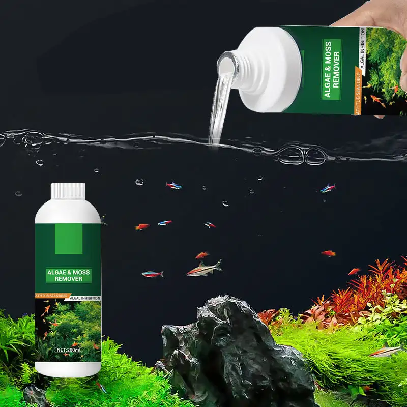Eliminador de algas y musgo, fórmula para reducir la estimulación, previene el crecimiento de las algas, clarificador de agua seguro para peces, limpieza rápida
