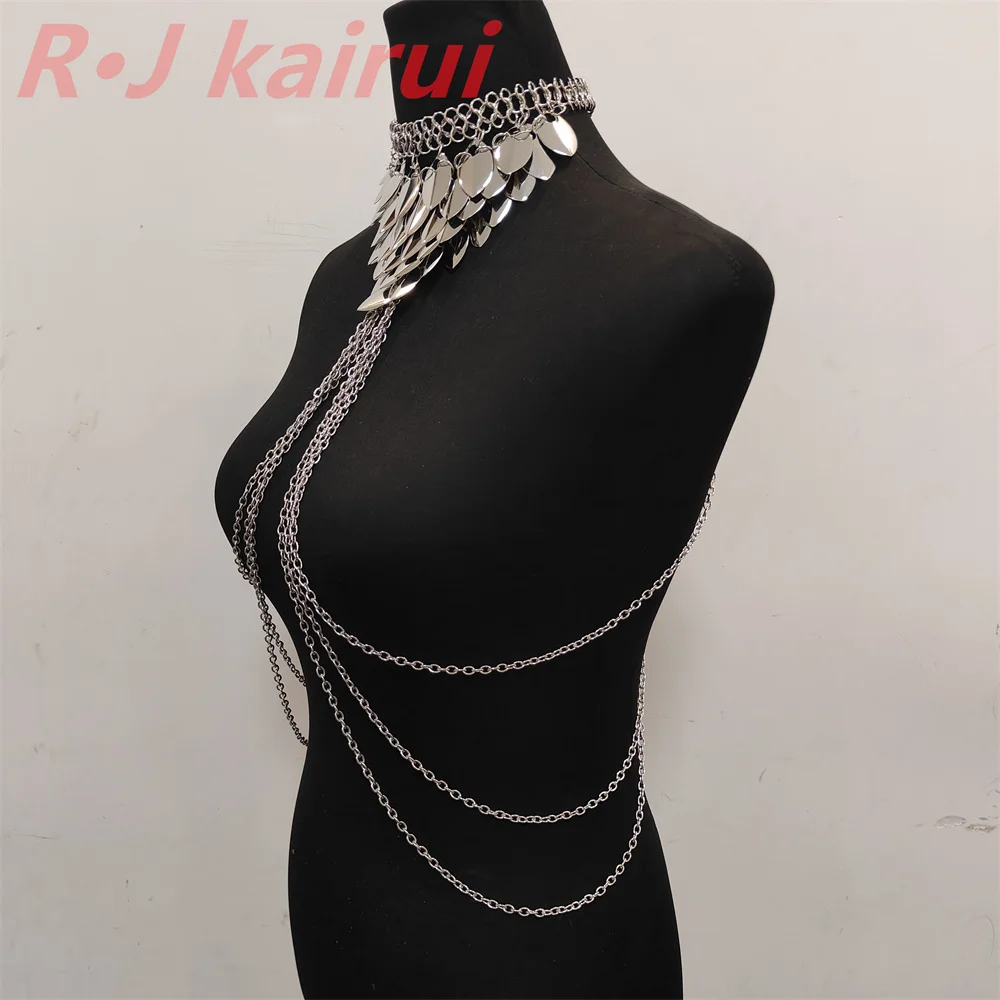 New Fashion Mermaid Silver Fish Scales Necklace Layers Chainmail Dragon Scale Jewelry 5 Colors view 3