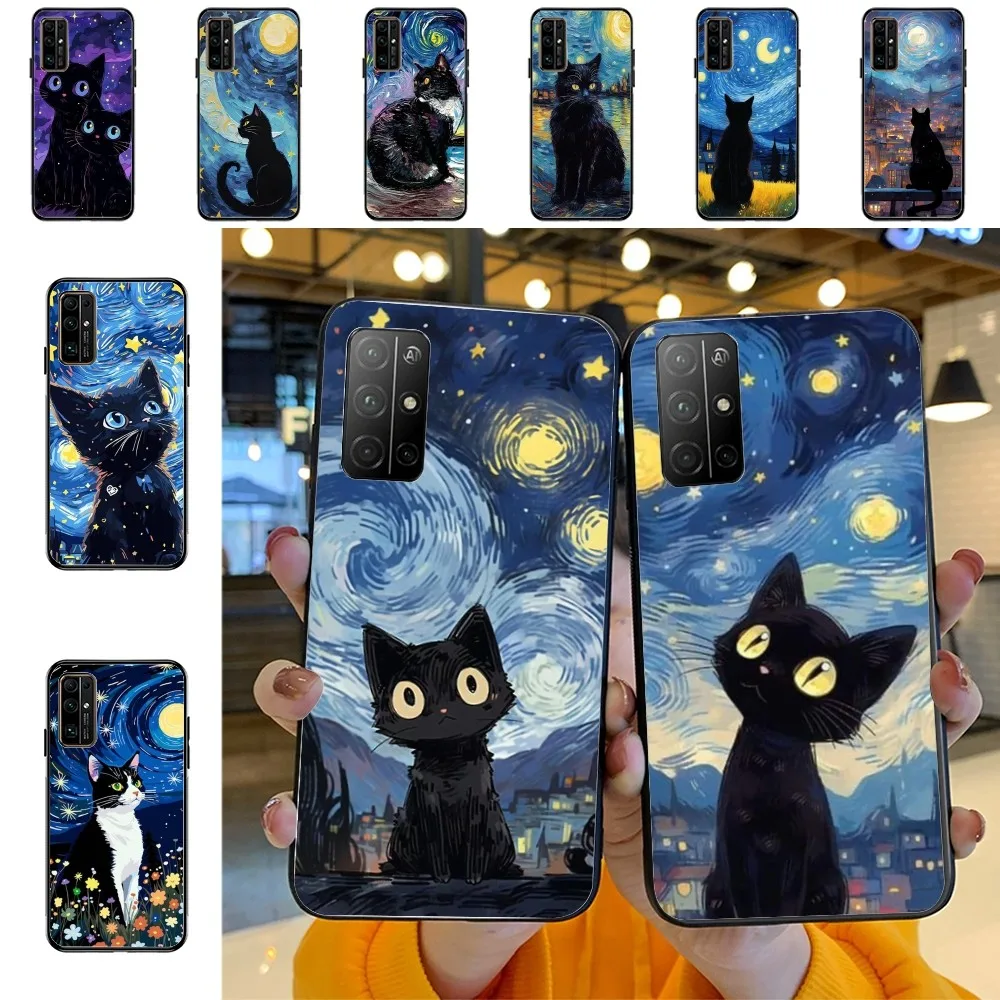 Starry Sky Black Cat Phone Case For Huawei Honor 10 Lite 9 20 7A 9X 30 50 60 70 Pro Plus Soft Silicone Cover