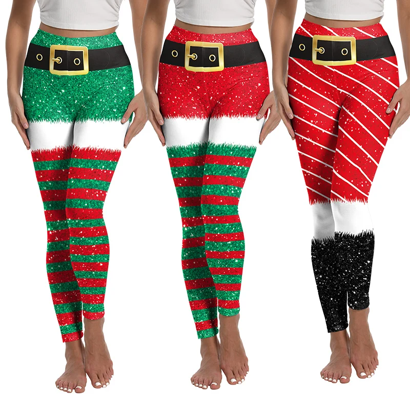 Christmas Girl Leggings Elf Cosplay Costume 3D Printing Women Yoga Leggings Xmas Pants Carnival Party Halloween Trousers