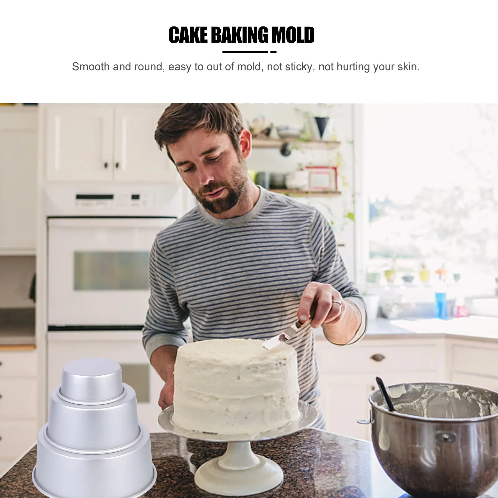 

3pcs Round Cake Mold Aluminum Alloy Baking Pan Non-Stick Mousse Dessert Diy Pudding Jelly Mold Kitchen Baking Tools Reusable