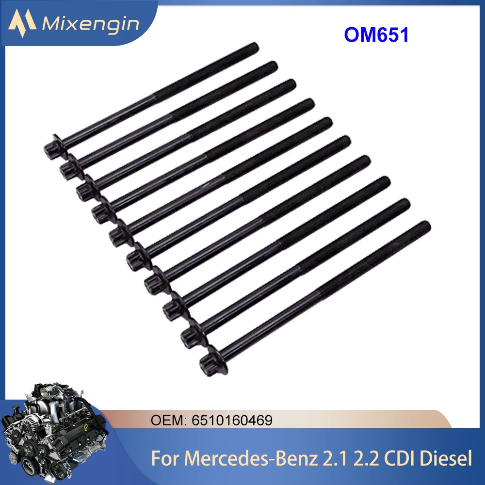 Engine Cylinder head bolts Kit Fit Mercedes-Benz 2.1 2.2 Diesel OM651 For A180 A200 A220 B180 B200 B220 6510500127 6510160469