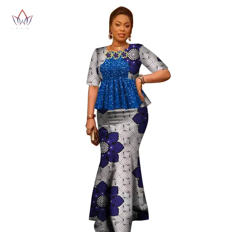 Summer Women Dress Traditional African Traditional 2 Pieces Women Set Clothing Custom Made Tops + Skirts Hot Sale BRW  WY2666