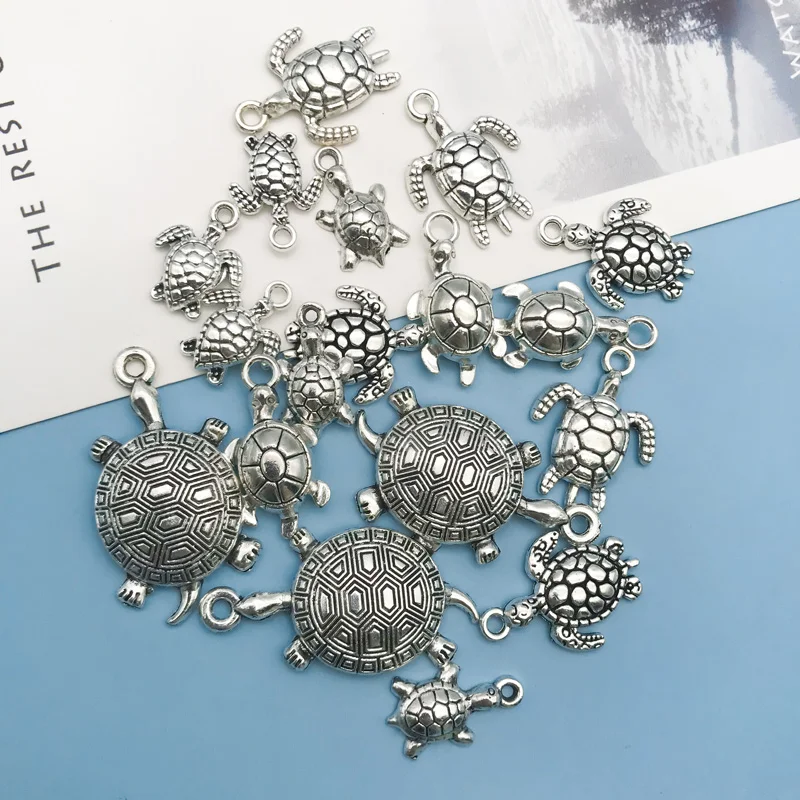 18pcs/Set Zinc Alloy Antique Silvery Marine Turtle Shaped Pendants for DIY Necklace Bracelet Earrings Jewelry Making Handmade