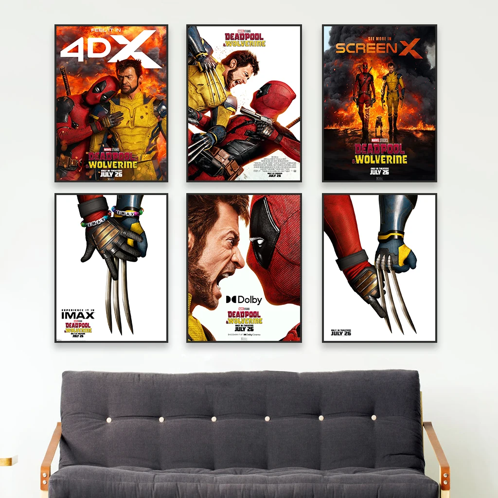 2024 Deadpool & Wolverine Movie Poster Disney Deadpool Funny Superhero Wall Art Prints Disney Canvas Painting Bedroom Decoration