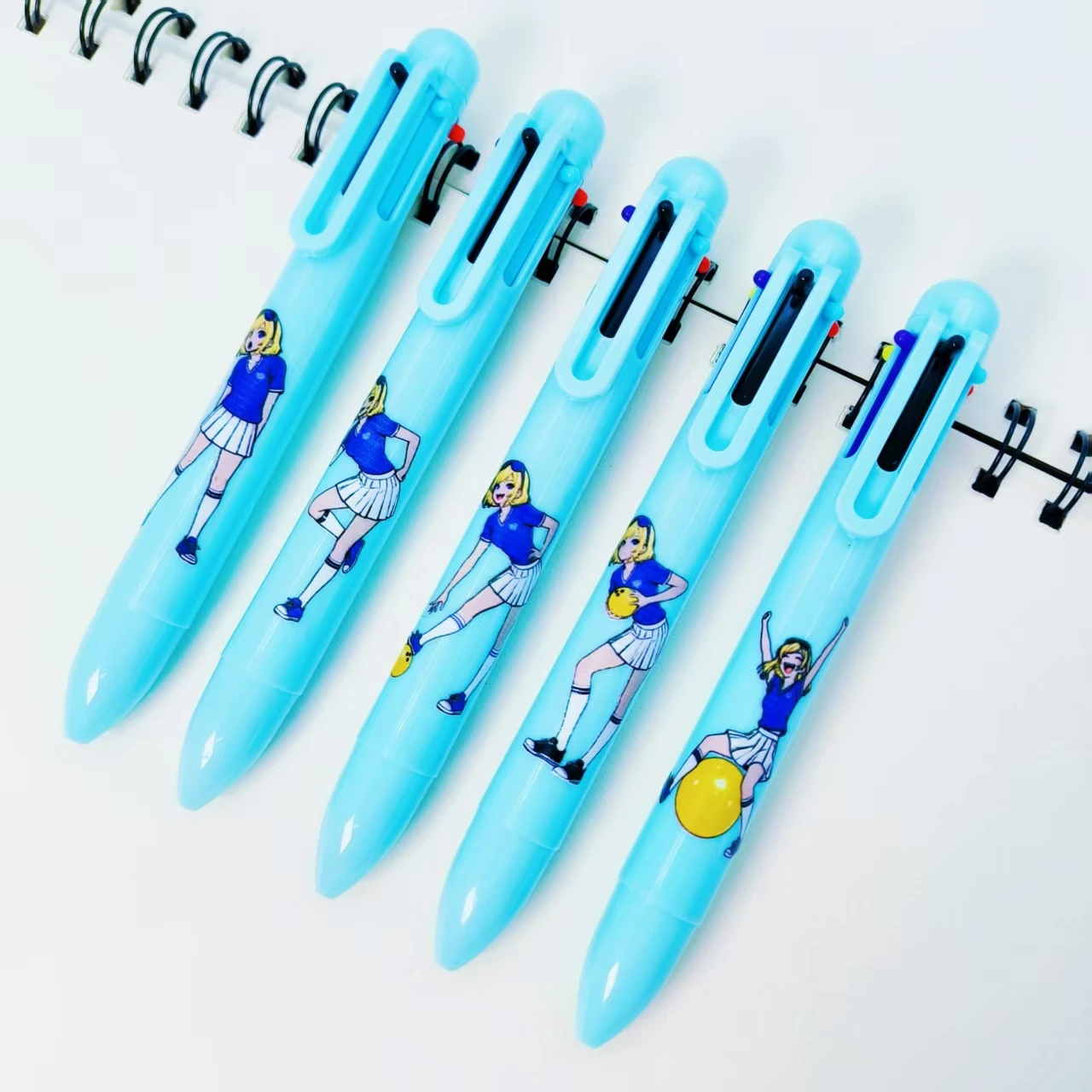 

6/12pcs Sports Girl Theme Multi color Press Pen Fun Girl Styling Ballpoint Pen Six in One Multi color Ballpoint Pen