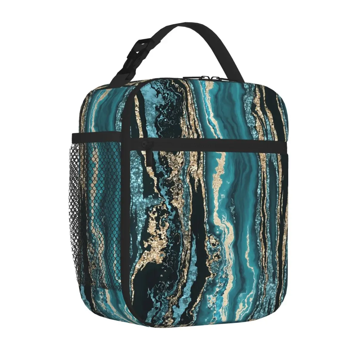 Bestselling Turquoise Gold Sparkling Luxury Handheld Neoprene Lunch Bag Countryside Trip Thermal Food Carrier