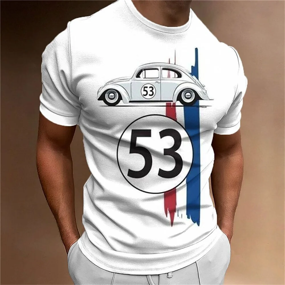 

Summer Men's T-Shirt Racing Digital 53 Printed Pullover Simple Retro Personalized Short Sleeve Tops Oversized Men's Clothing
