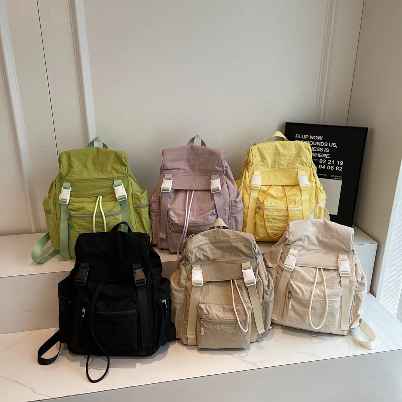 Mode-Rucksäcke mit Nylon-Schnur zum Nähen, einfarbig, große Kapazität, Damentaschen 2025, hochwertige, vielseitige Studentenrucksäcke